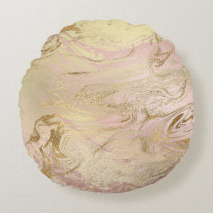 Elegant modern gold and rose gold marble & glitter round pillow