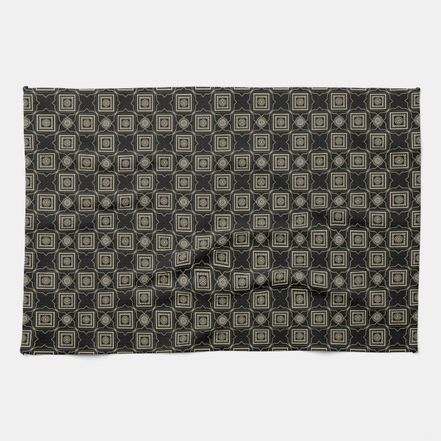Elegant Modern Gold Art Deco Squares Tiles Pattern Kitchen Towel (Horizontal)