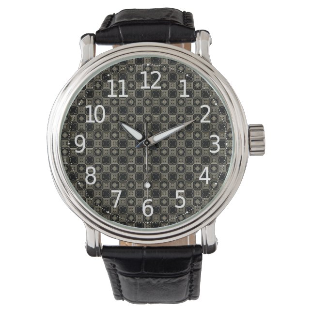 Elegant Modern Gold Art Deco Squares Tiles Pattern Watch (Front)