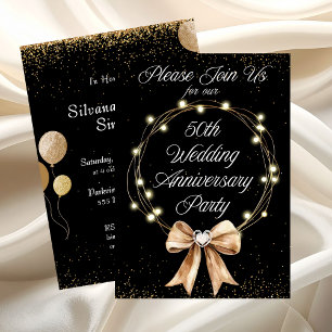 Elegant Modern Gold Black 50th Anniversary Party Invitation