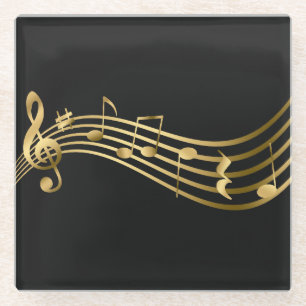 Elegant Modern Gold&Black Music Notes  Glass Coaster