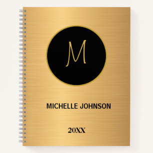 Elegant Modern Gold Black Professional Monogram Notebook