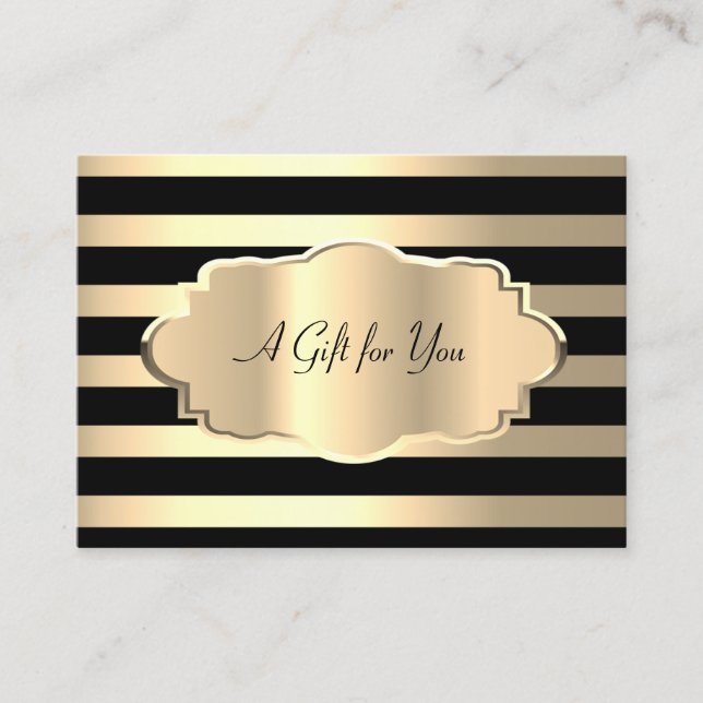 Elegant Modern Gold Black Striped, Gold Frame Discount Card (Front)