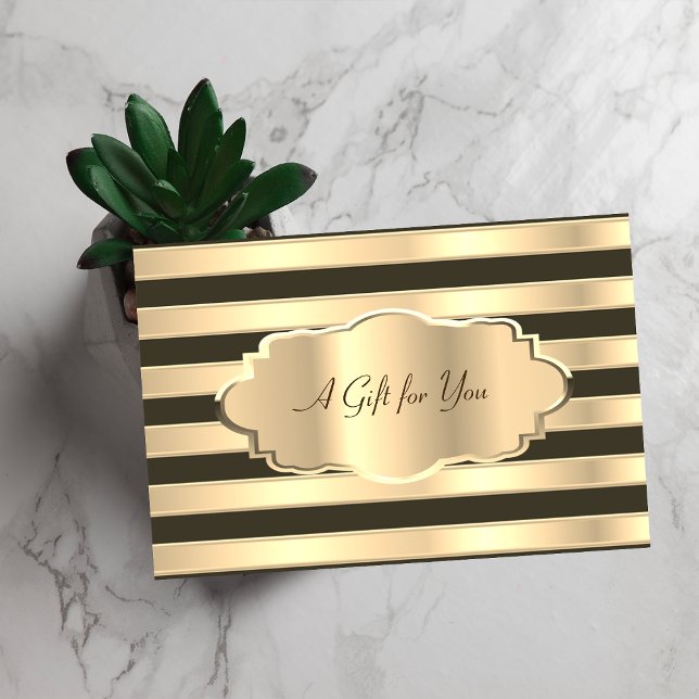 Elegant Modern Gold Black Stripes, Gold Frame Discount Card (Creator Uploaded)