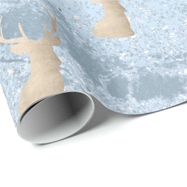Elegant modern gold & blue Christmas deer pattern Wrapping Paper (Roll Corner)