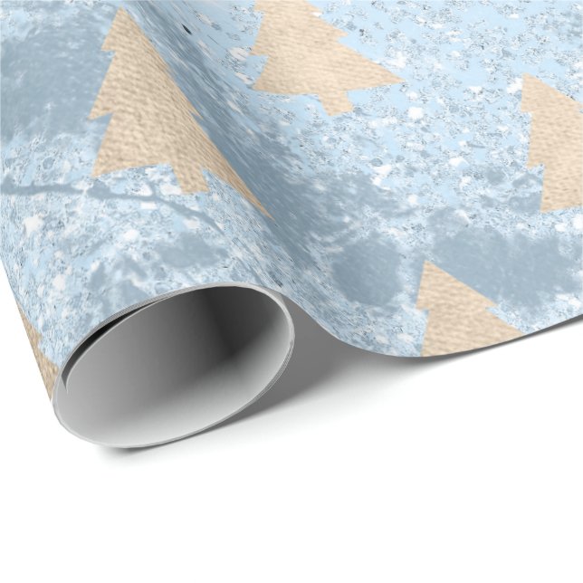 Elegant modern gold & blue Christmas tree pattern Wrapping Paper (Roll Corner)