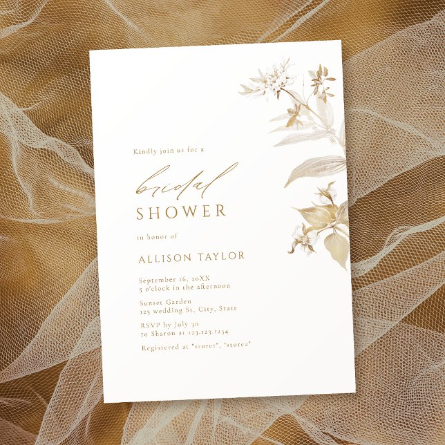 Elegant Modern Gold Botanical Floral Bridal Shower Invitation (Elegant Modern Gold Botanical Floral Bridal Shower Invitation)