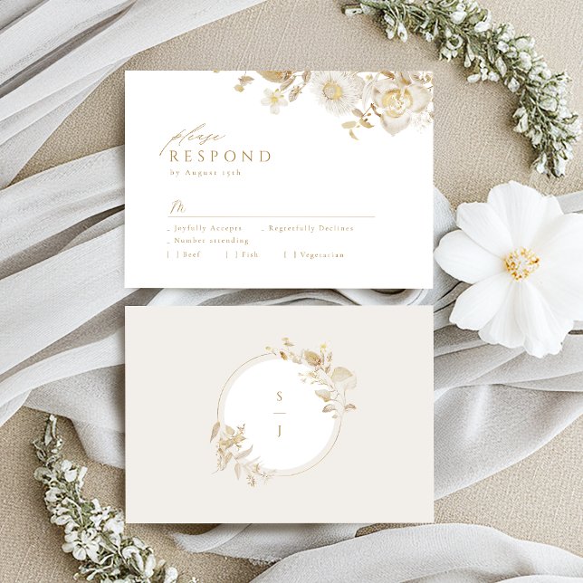 Elegant Modern Gold Botanical Floral Wedding RSVP Card (Elegant Modern Gold Botanical Floral Wedding RSVP Card)