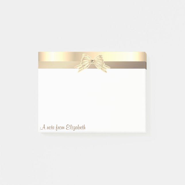 Elegant Modern Gold  Bow-  Personalized Post-it Notes (Front)