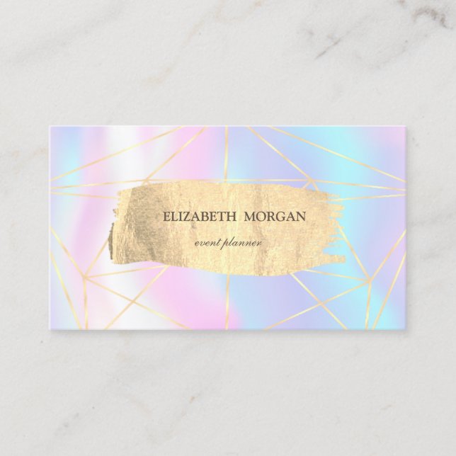 Elegant Modern Gold Brush Stroke,Lines,Holographic Business Card (Front)