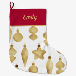 Elegant Modern Gold Christmas Ornaments Pattern Large Christmas Stocking