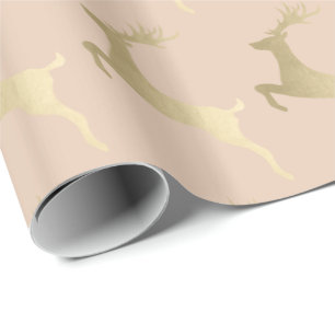 Elegant Modern Gold Christmas Reindeer Pattern Wrapping Paper