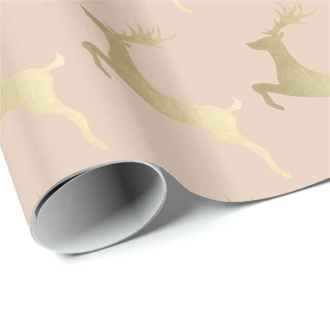 Elegant Modern Gold Christmas Reindeer Pattern Wrapping Paper (Roll Corner)