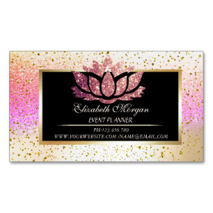 Elegant Modern Gold Confetti,Bokeh Frame Lotus Magnetic Business Card