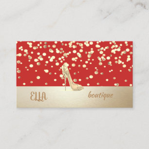 Elegant , Modern, Gold Confetti,High Heel,Red Business Card