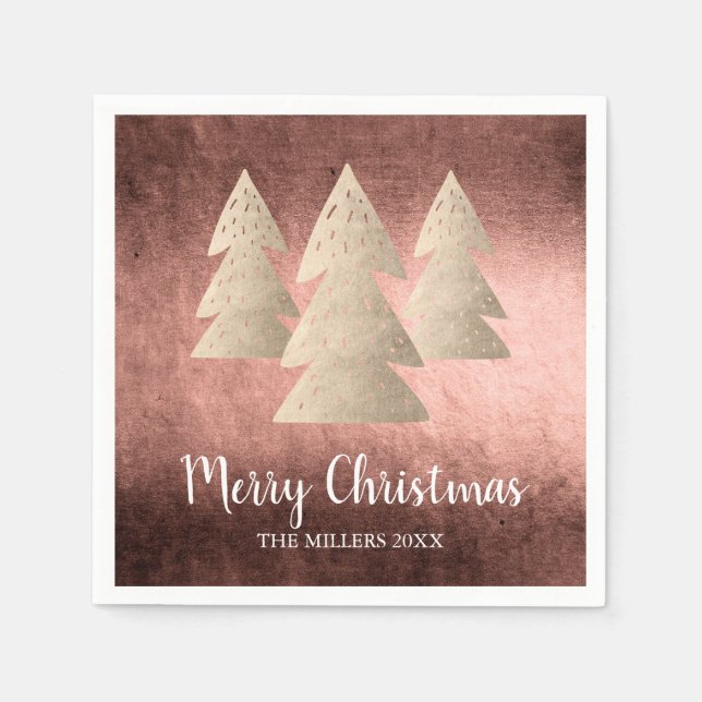Elegant modern gold & copper Merry Christmas tree Napkin (Front)
