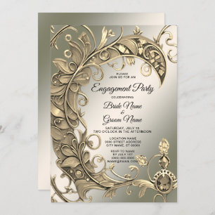 Elegant Modern Gold Decorative Engagement Invitation