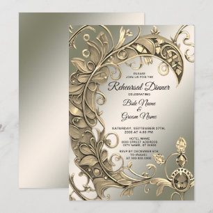 Elegant Modern Gold Decorative Rehearsal Dinner Invitation