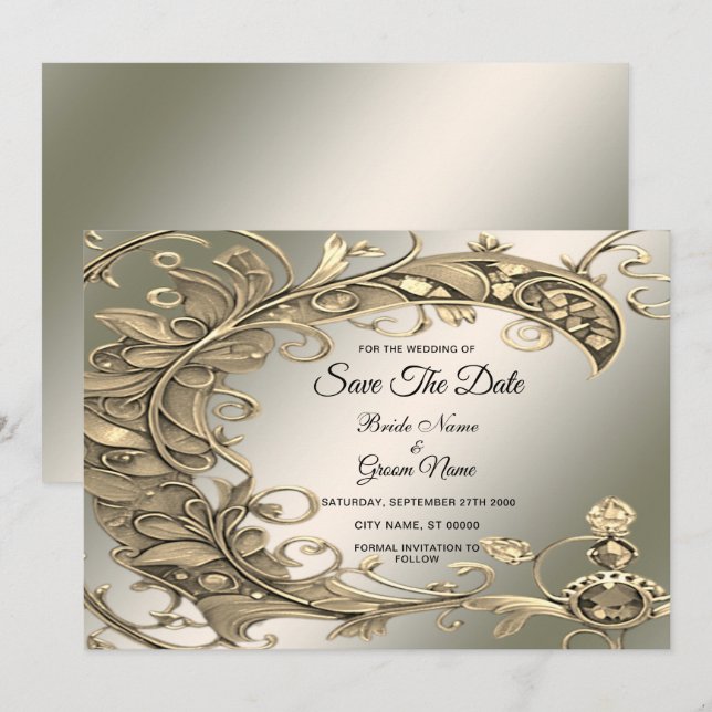 Elegant Modern Gold Decorative Save The Date (Front/Back)