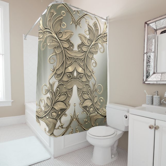 Elegant Modern Gold Decorative Shower Curtain (In Situ)