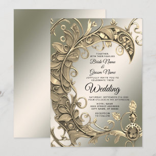 Elegant Modern Gold Decorative Wedding Invitation