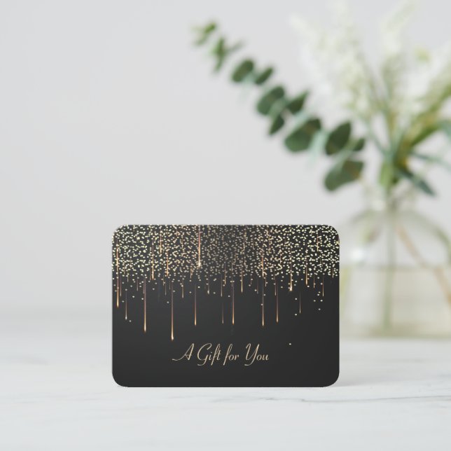 Elegant Modern Gold Drips,Confetti Discount Card (Standing Front)