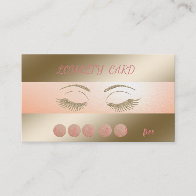 Elegant Modern  Gold Faux Lashes Loyalty Card (Front)