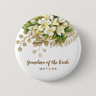 Elegant modern gold floral grandma of the bride 2 inch round button