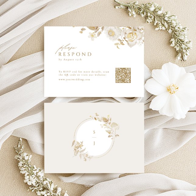 Elegant Modern Gold Floral Wedding QR code  RSVP Card (Elegant Modern Gold Floral Wedding QR code RSVP Card)
