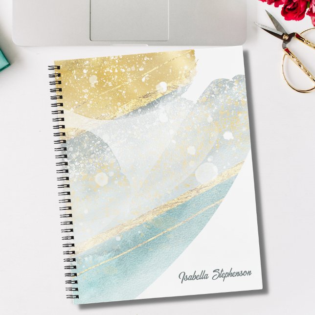 Elegant Modern Gold Foil and Teal Abstract Custom Notebook (Creator Uploaded)