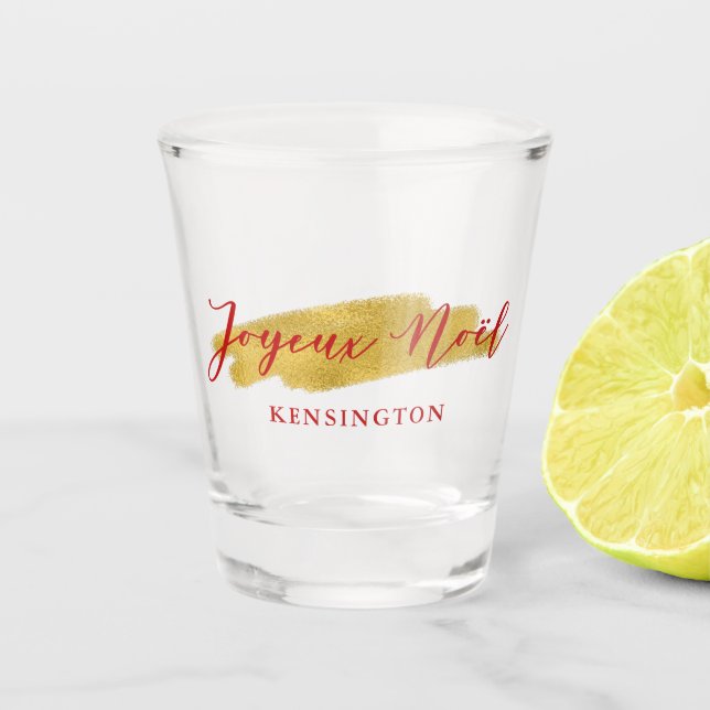 Elegant Modern Gold Foil Joyeux Noel Christmas Shot Glass (Front)