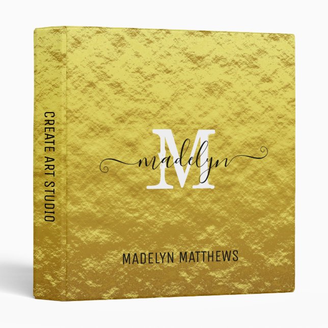 Elegant Modern Gold Foil Monogram Script Custom Binder (Front/Spine)
