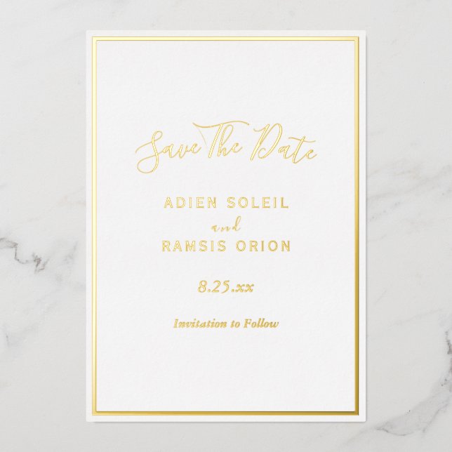 Elegant Modern Gold Foil Save The Date Card (Front)