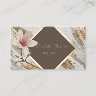 Elegant Modern,Gold Frame,Glitter, Magnolia  Business Card