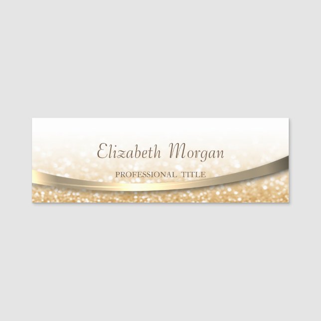 Elegant  Modern, Gold Glitter Bokeh Name Tag (Front)