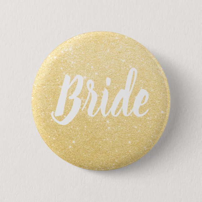 Elegant & modern gold glitter bride wedding 2 inch round button (Front)
