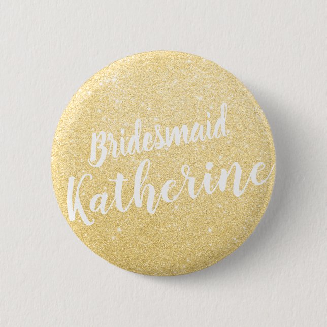Elegant & modern gold glitter bridesmaid wedding 2 inch round button (Front)