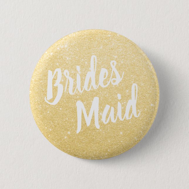 Elegant & modern  gold glitter bridesmaid wedding 2 inch round button (Front)