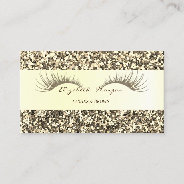 Elegant  Modern Gold Glitter, Faux Lashes Business Card (Front)