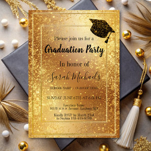 Elegant Modern Gold Glitter Graduation Cap Invitation