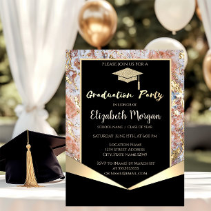 Elegant Modern Gold Glitter Graduation Cap,Swirls Invitation