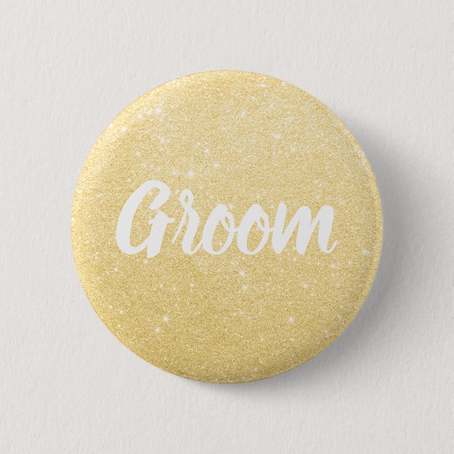 Elegant & modern  gold glitter groom wedding 2 inch round button (Front)