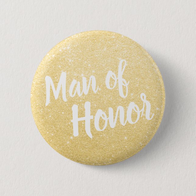 Elegant & modern gold glitter man of honour weddin 2 inch round button (Front)
