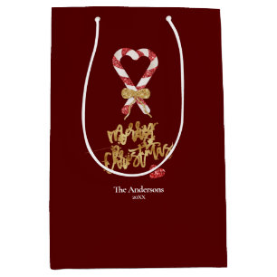 Elegant Modern Gold Glitter Merry Christmas Candy Medium Gift Bag