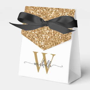 Elegant Modern Gold Glitter Monogram Name Script Favor Box