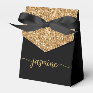  Elegant Modern Gold Glitter Monogram Name Script  Favor Box
