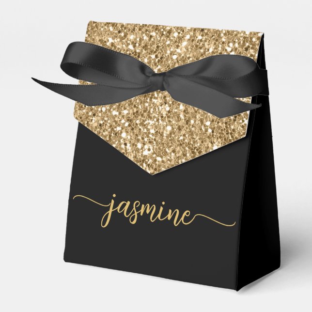  Elegant Modern Gold Glitter Monogram Name Script  Favor Box (Front Side)