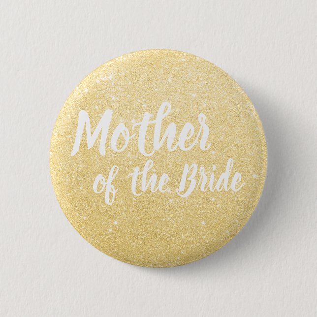 Elegant & modern gold glitter mother of the bride 2 inch round button (Front)