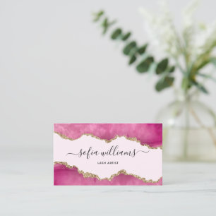 Elegant Modern Gold Glitter Pink Agate Business C Card