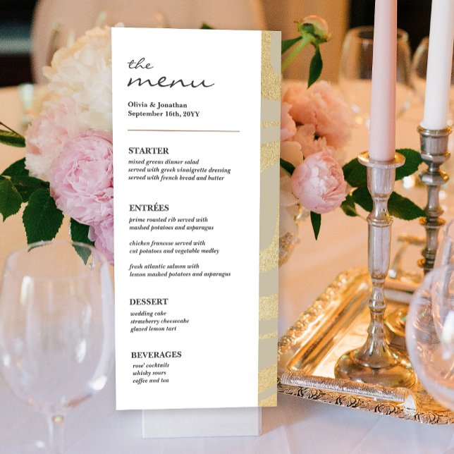 Elegant Modern Gold GlitterWedding Table Menu Card (Creator Uploaded)
